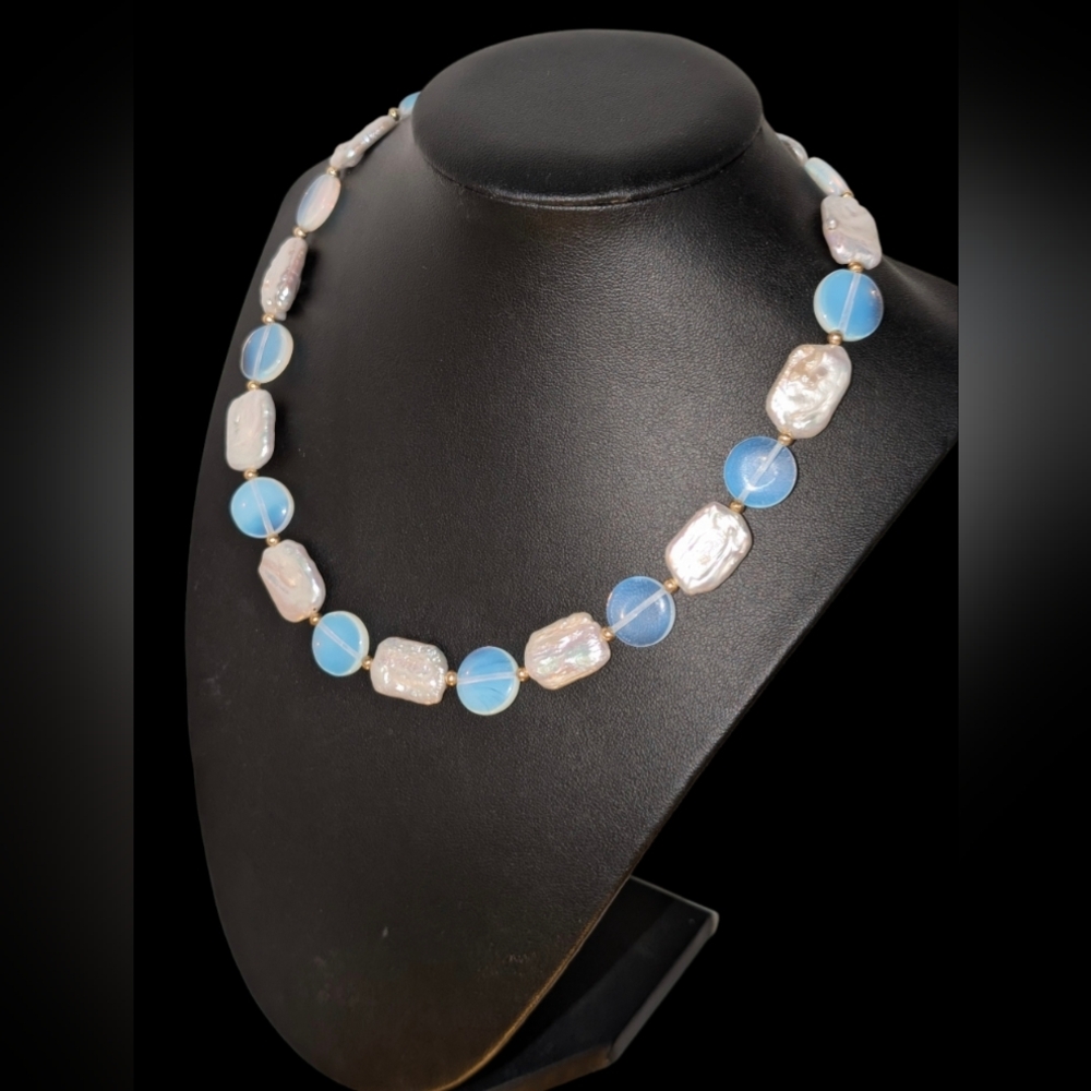 Handmade Opal and Pearl Stones Necklace - Picture 6 of 11